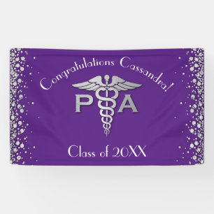 Lona Asistente Médico Graduación Morado Plata