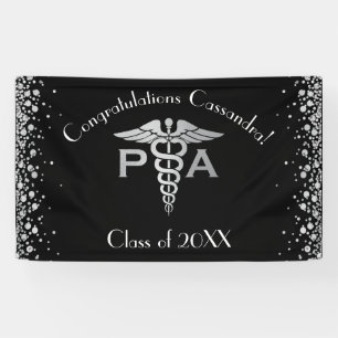 Lona Asistente Médico PA Graduación Negro Plata