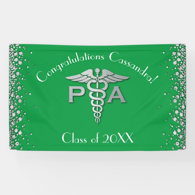 Lona Asistente Médico PA Graduación Verde Plata (Horizontal)