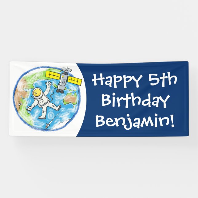 Lona Astronauta divertida en el espacio y el personaliz (Horizontal)