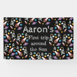 Lona Astronauta espacial Black First Birthday Party