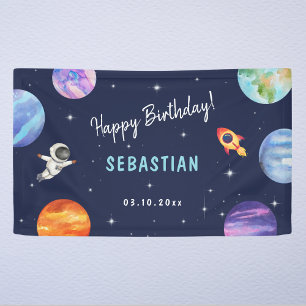 Lona Astronauta Galaxy Bienvenida Azul cumpleaños