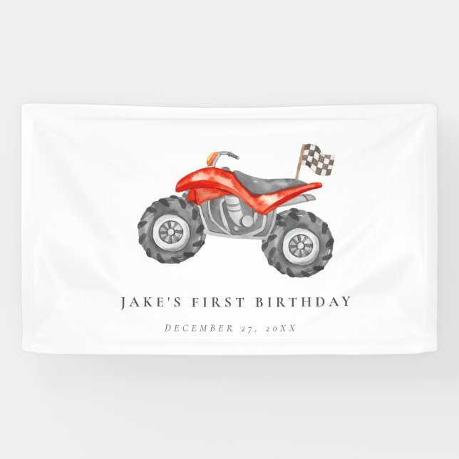 Lona Atractivo cumpleaños de cuatro ciclistas rojos (Horizontal)