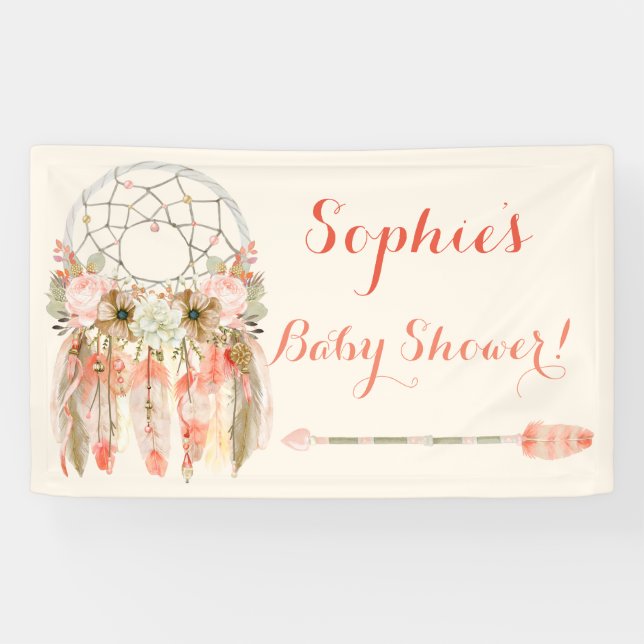 Lona Atrapa Sueños Tribal Boho Bebé Coral Melocotón (Horizontal)