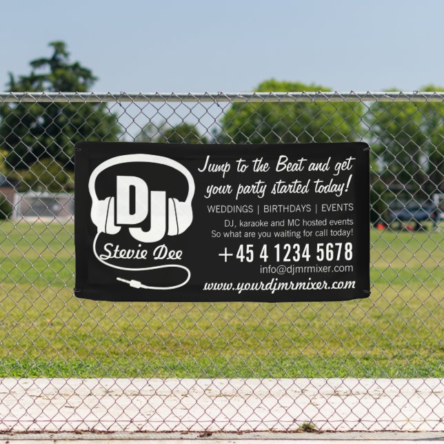 Lona Auriculares DJ promocionales en blanco negro (in situ)