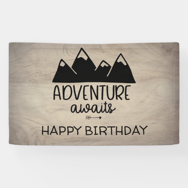 Lona Aventura a la espera de cumpleaños| Madera Rustica (Horizontal)