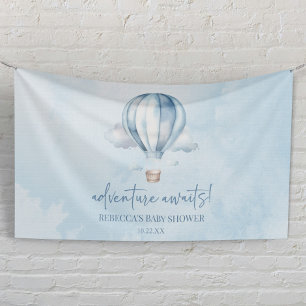 Lona ¡Aventura espera! Baby Shower Blue Hot Air Balloon