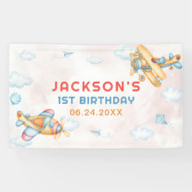 Avión de amarillo retro de la cosecha 1 cumpleaños