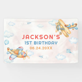 Lona Avión de amarillo retro de la cosecha 1 cumpleaños