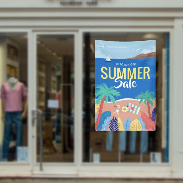 Lona Avisos de negocios de ventas de verano en playas t (Tropical Beach Summer Sale Business Ads Banner)