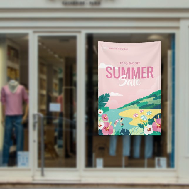 Lona Avisos de negocios de ventas de verano en playas t (Tropical Beach Summer Sale Business Ads Banner)