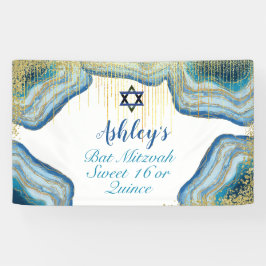 Lona Azul acuarela y oro Purpurina Bat Mitzvah Quince