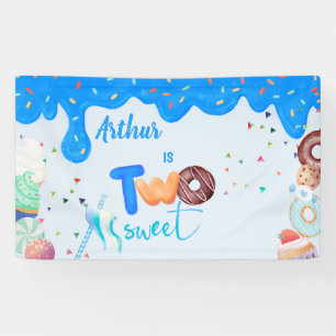 Lona azul dos dulces donut segundo cumpleaños