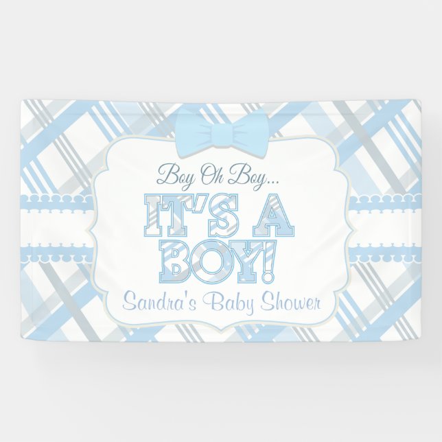 Lona Azul, es un muchacho, tela escocesa Baby Shower (Horizontal)