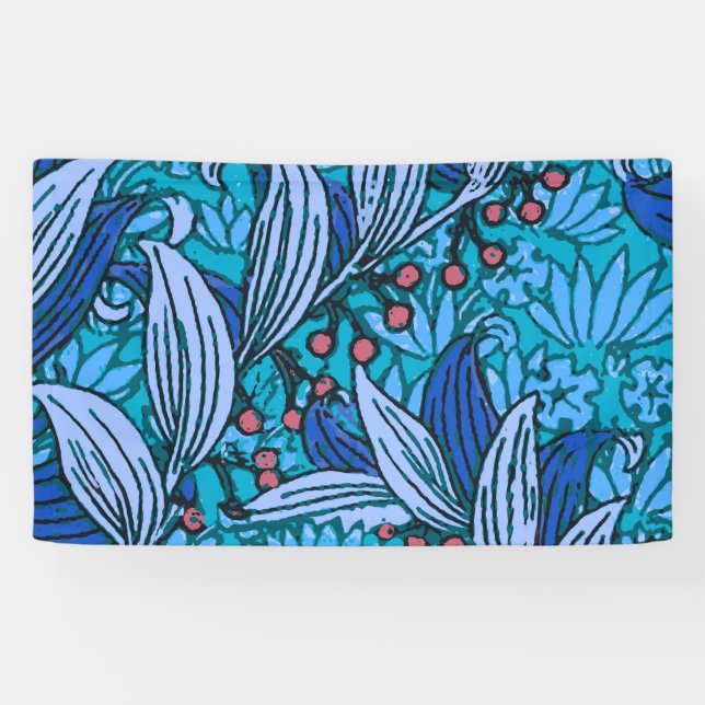 Lona Azul Floral Antiguo Boho Moderno (Horizontal)