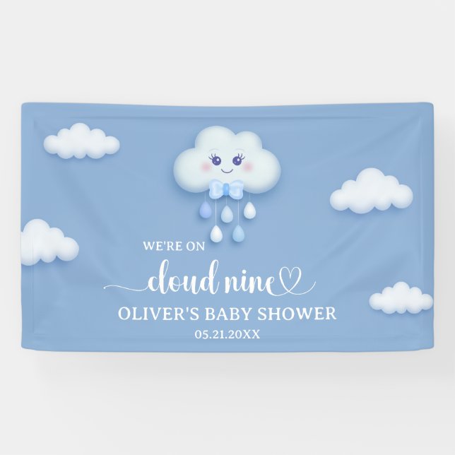 Lona Azul suave cielo blanco nube fluida nueve Baby Sho (Horizontal)