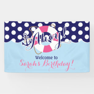 Lona Azul y rosa, marinero, cumpleaños náutico