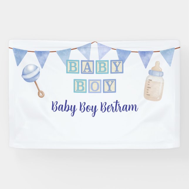 Lona Baby Boy Blocks, Blue Watercolor Baby Shower (Horizontal)