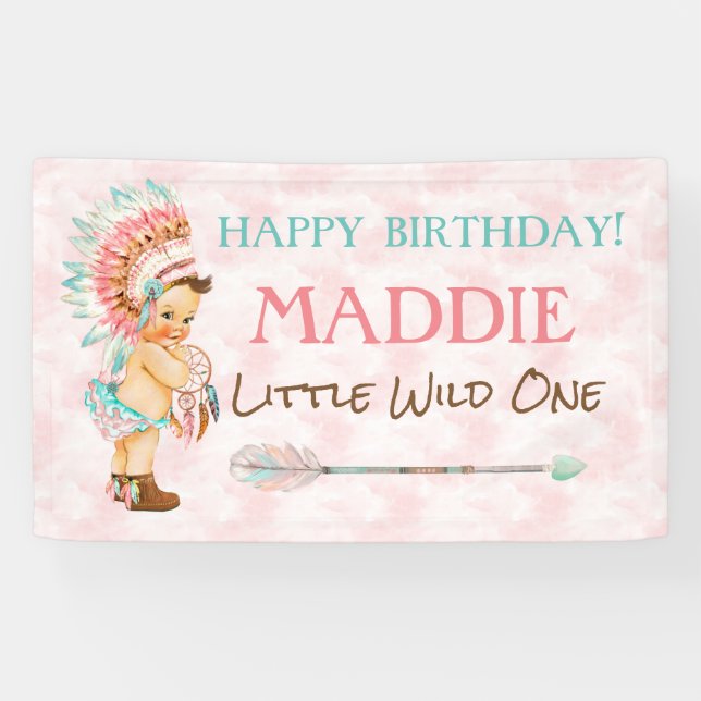 Lona Baby Girl Headdress Native American Pink Aqua (Horizontal)