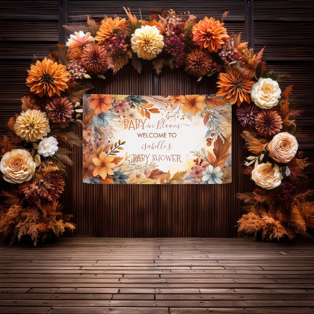 Lona Baby in Bloom Fall Floral Frame Baby Shower (Boho Baby in Bloom Fall | Autumn Floral Frame Baby Shower Banner)