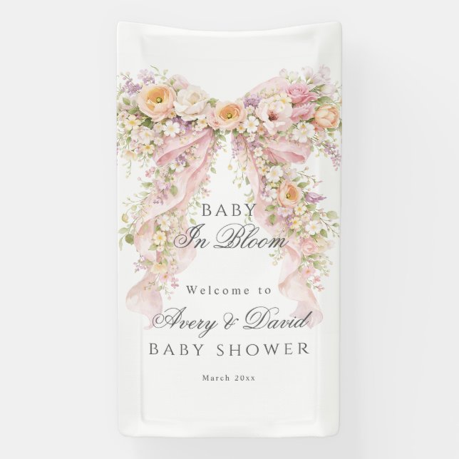 Lona Baby in bloom Floral Bow Girl Baby Shower  (Vertical)