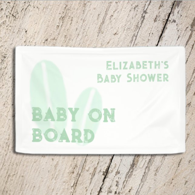 Lona Baby On Board Surfing Beach Watercolor Baby Shower (Subido por el creador)