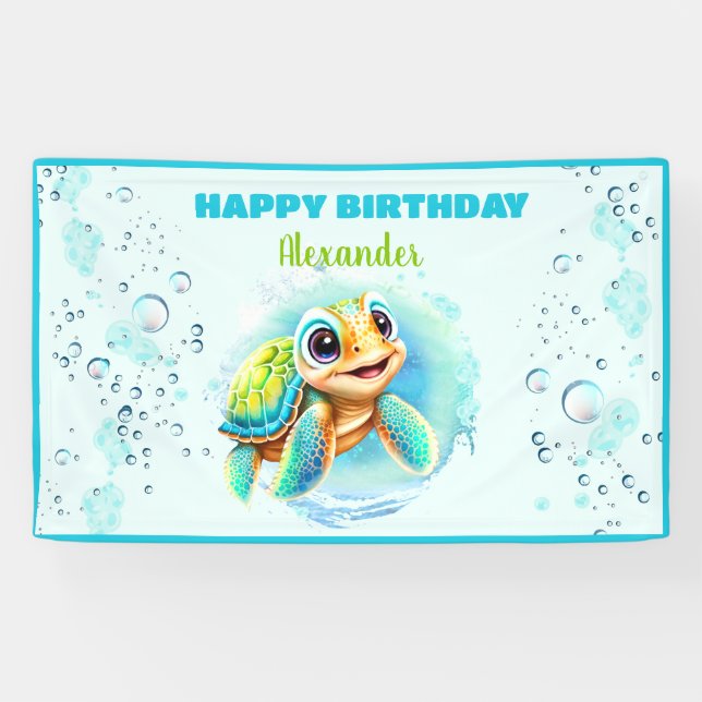 Lona Baby Sea Turtle Boy, primer Fiesta de cumpleaños (Horizontal)