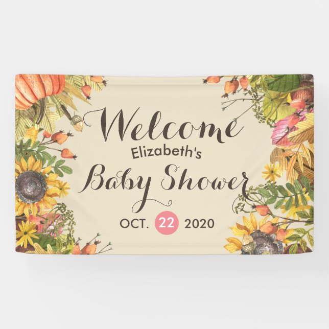 Lona Baby Shower Autumn Maple Leaves Pumpkins Sunflower (Horizontal)