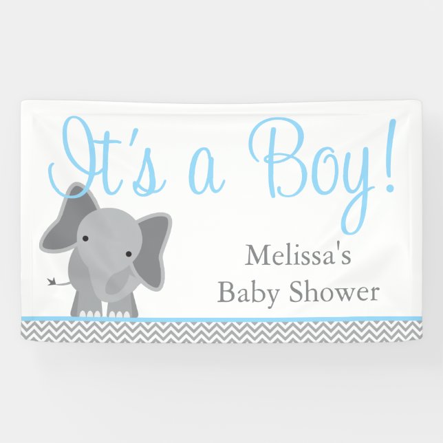Lona Baby Shower azul claro de elefante suave (Horizontal)