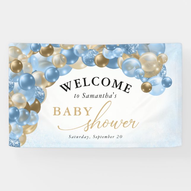 Lona Baby Shower Blue & Gold Balloon Arch Boy (Horizontal)