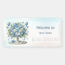 Baby Shower Blue White Floral Vase