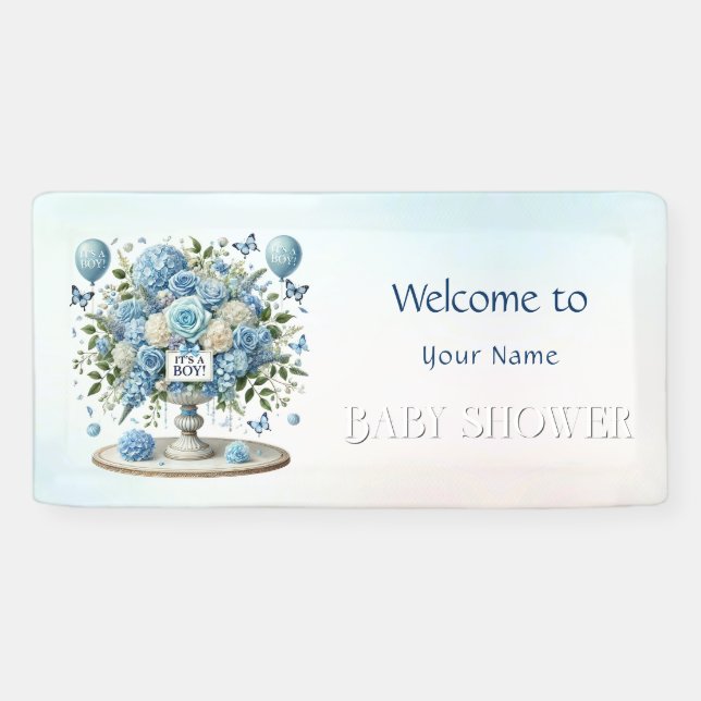 Lona Baby Shower Blue White Floral Vase (Horizontal)