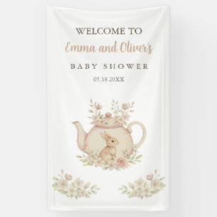 Lona Baby Shower Caprichoso Conejo Aquarela Té