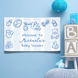 Lona Baby Shower caprichoso de mano azul dibujado