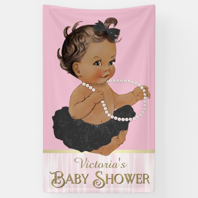Lona Baby Shower, Chica de etnia rosada tutu Pearl (Vertical)