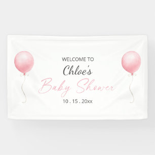 Lona Baby Shower Chica de globos rosados modernos