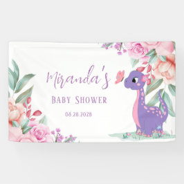 Lona Baby Shower Chica de mariposa de dinosaurio rosado