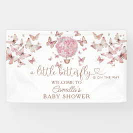 Lona Baby Shower Chica de mariposa floral rosa