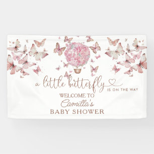 Lona Baby Shower Chica de mariposa floral rosa