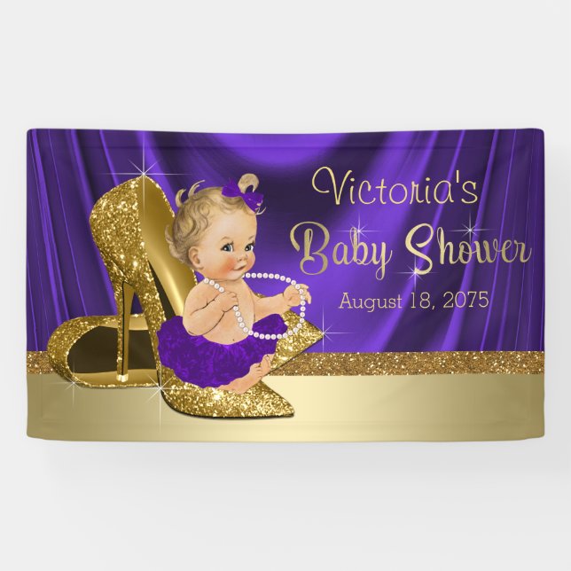 Lona Baby Shower Chica morado y dorado (Horizontal)