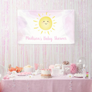 Lona Baby Shower Chica rosa de nubes solares