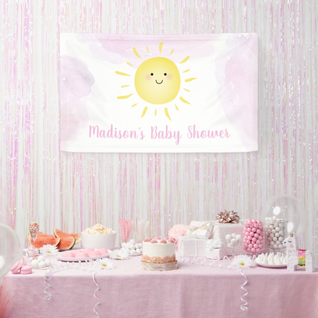 Lona Baby Shower Chica rosa de nubes solares (Fiesta)