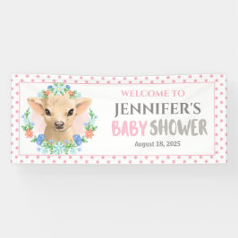 Lona Baby Shower con flor rosa de vaca cutánea personal