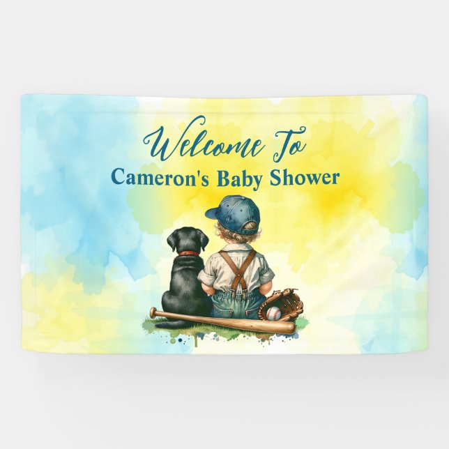 Lona Baby Shower con temas de béisbol personalizados (Horizontal)
