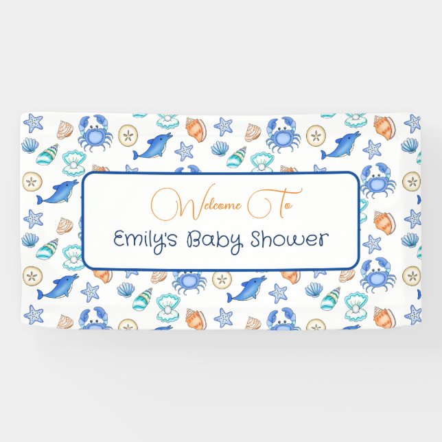 Lona Baby Shower con temas de playa personalizados (Horizontal)