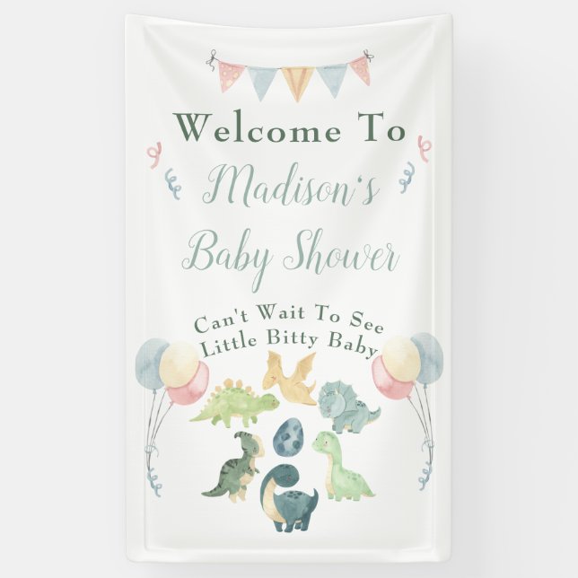 Lona Baby Shower Cute Dinosaur Mom Name Blue (Vertical)