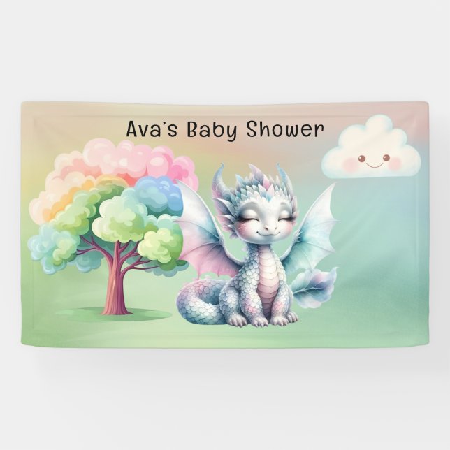 Lona Baby Shower Cute Pastel Dragon (Horizontal)