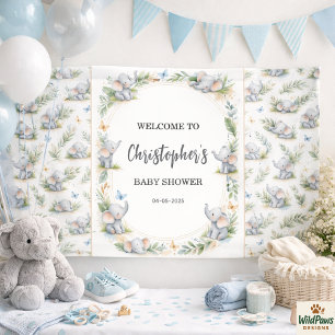 Lona Baby Shower de Acuarela de Elefante para Niño – Sa