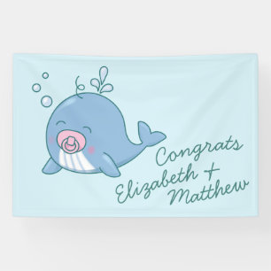 Lona Baby Shower de ballena corta Kawaii Chica rosado