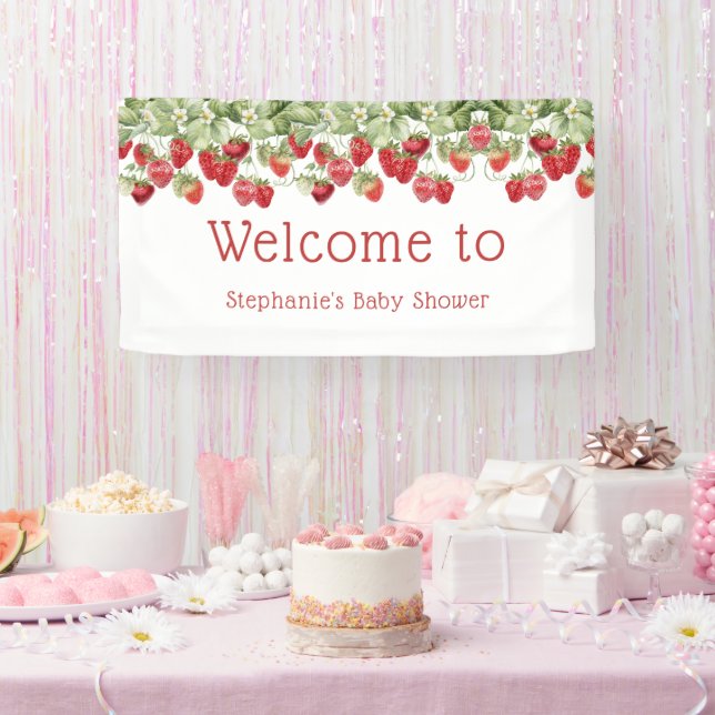 Lona Baby Shower de bienvenida a Berry Sweet Strawberry (Fiesta)